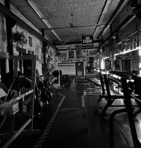 Black and white view of the Anchor Boxing training floor